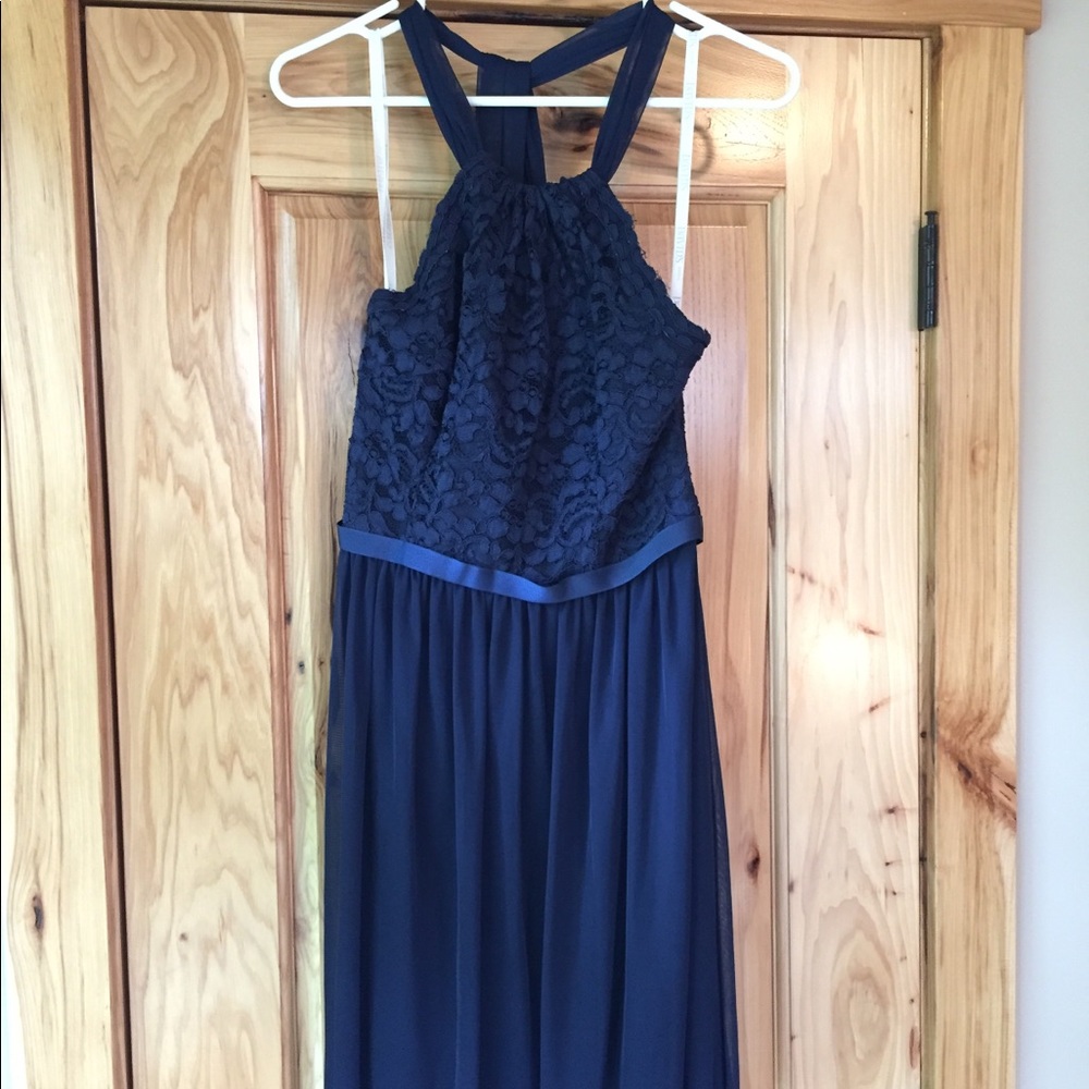 Bridesmaid dress from David’s bridal navy blue